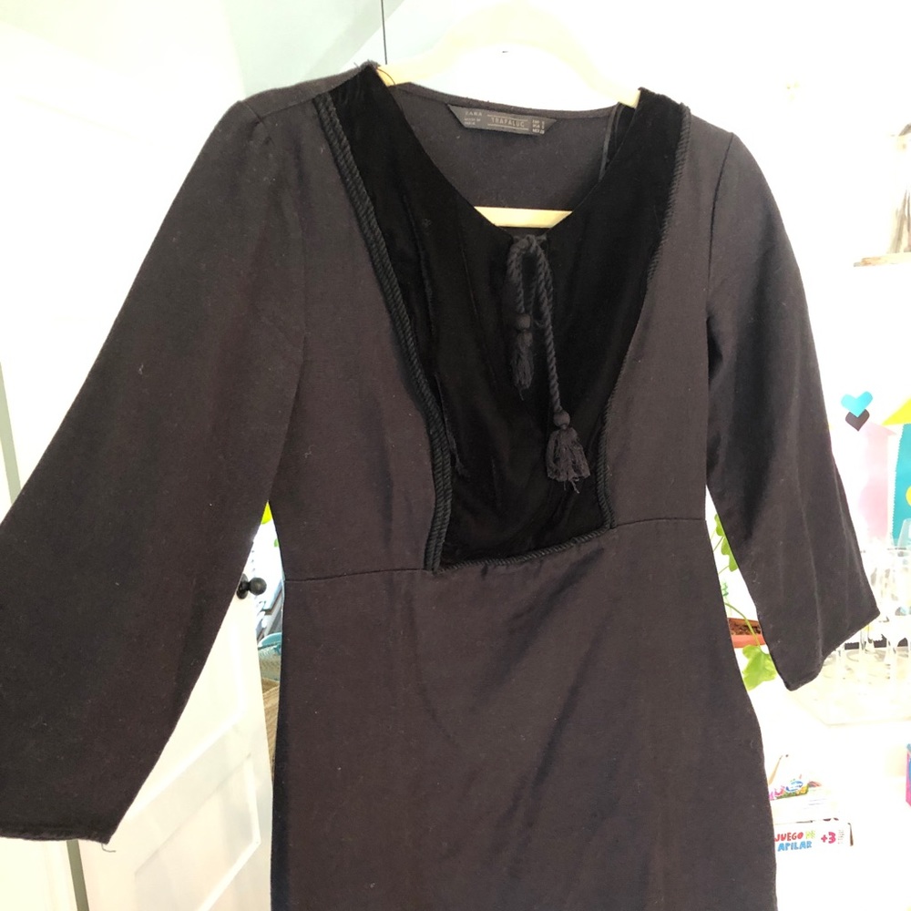 Zara black velvet bib mini dress